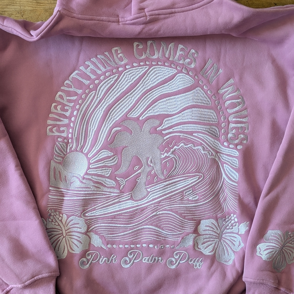 Pink Palm Puff "Everything Comes In Waves" Hoodie - Size Medium